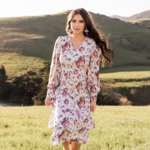 Rachel Parcell Floral Tiered Dress - Pink and White - Picture 2 of 9